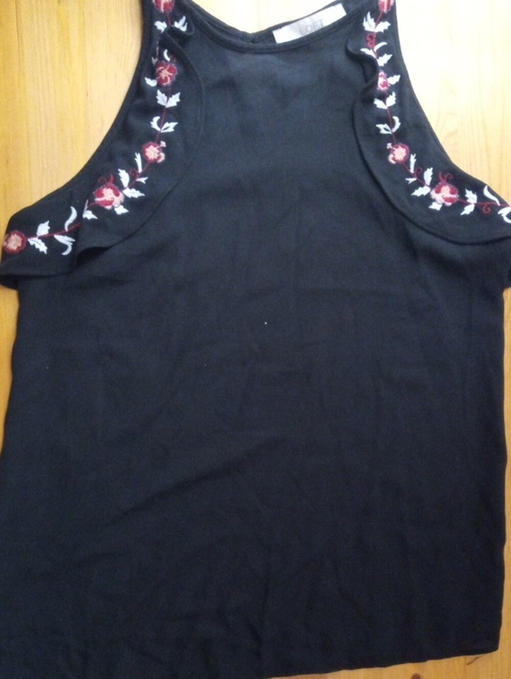 Loft Black Cold-Shoulder Embroidered Women's Top - Picture 2 of 5